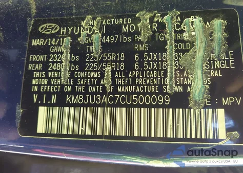 2012 Hyundai Tucson Limited из США, поврежденный, VIN KM8JU3AC7CU500099